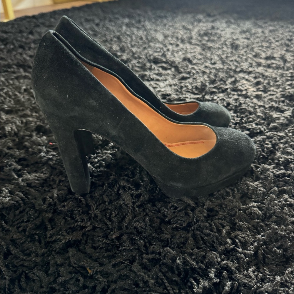 2 FOR $25 5/48 Saks Fifth Avenue Black Suede Platform Pumps Leather 40 9 9.5 10